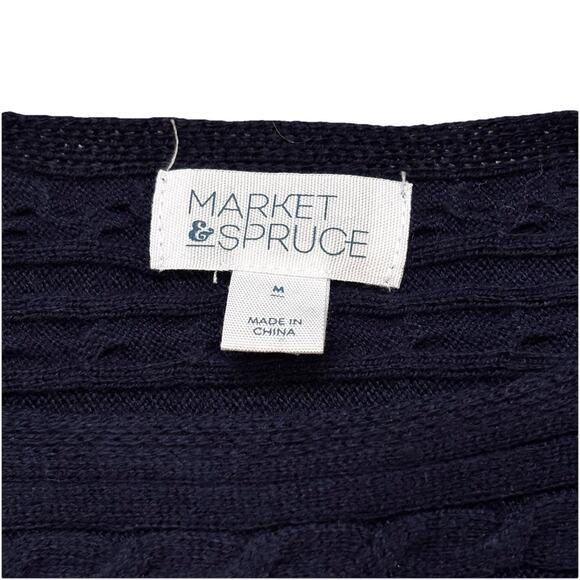 Market & Spruce Cashmere Blend Horizontal Cable Navy Dolman Sleeve Medium - Picture 3 of 8